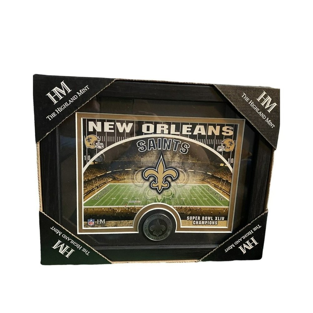 NEW ORLEANS SAINTS MINT COIN FRAMED STADIUM PHOTO by HIGHLAND MINT – NEW